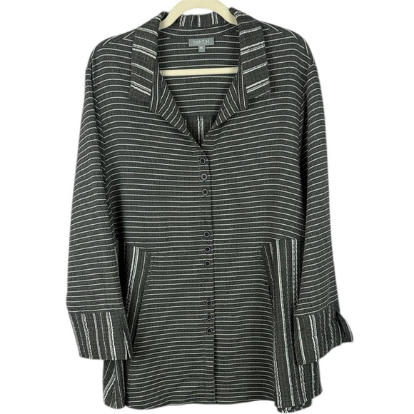 Habitat Casual Lightweight Gray and White Striped 3/4 Sleeve Tunic Top Size XXL - Picture 1 of 10